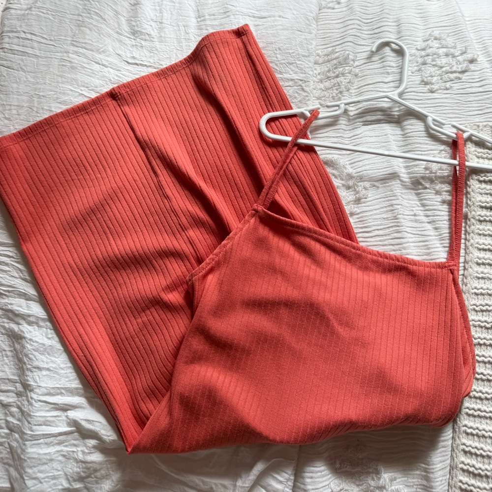 Coral Ribbed Summer Dress